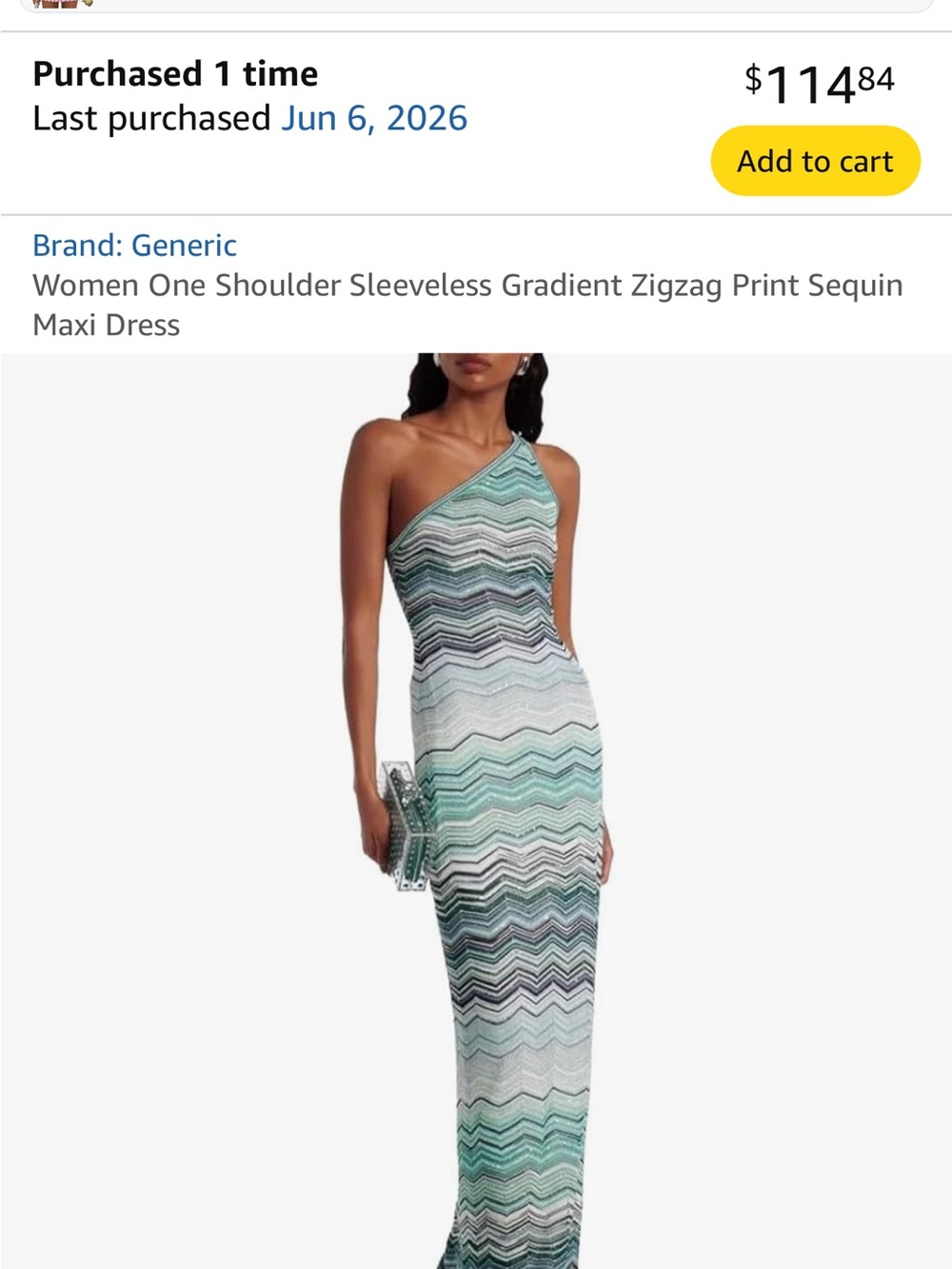 One-Shoulder Gradient Zigzag Maxi Dress in Teal and White
